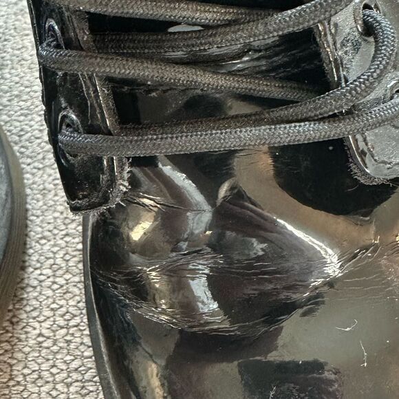 Doc Martens Kids Patent Leather Black Combat Boots Size 3 - Picture 3 of 11